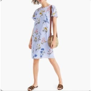 J Crew Light Blue Botanical Floral Print Flutter Sleeve Silk Dress Size Large